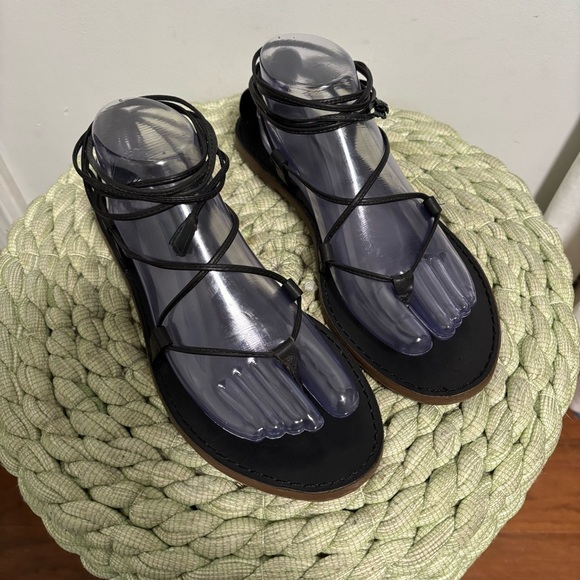Madewell The Boardwalk Matte Black Leather Lace-Up Flat Sandal Size 9.5 - Picture 4 of 11